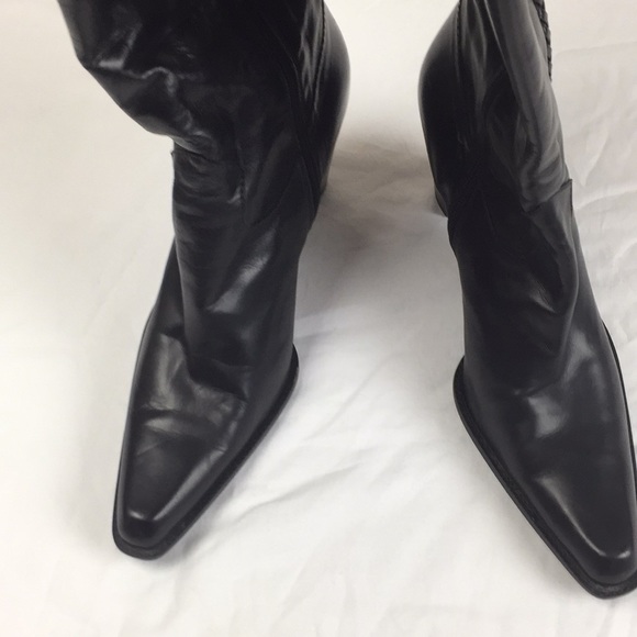 Stuart Weitzman Knee High Black Leather Winter Boots 3.5” Heel Full Zipup EUC - Picture 7 of 9